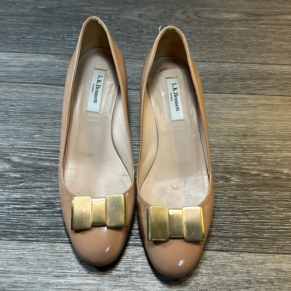 LK Bennett Shoes - LK Bennett Beige Heels with Gold Bow